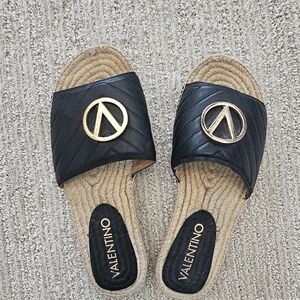Valentino Black Sandals with Gold Logo